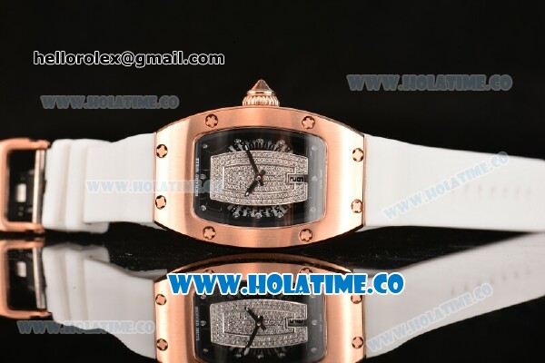 Richard Mille RM007 Miyota 6T51 Automatic Rose Gold Case with Diamonds Dial and White Rubber Strap - Click Image to Close